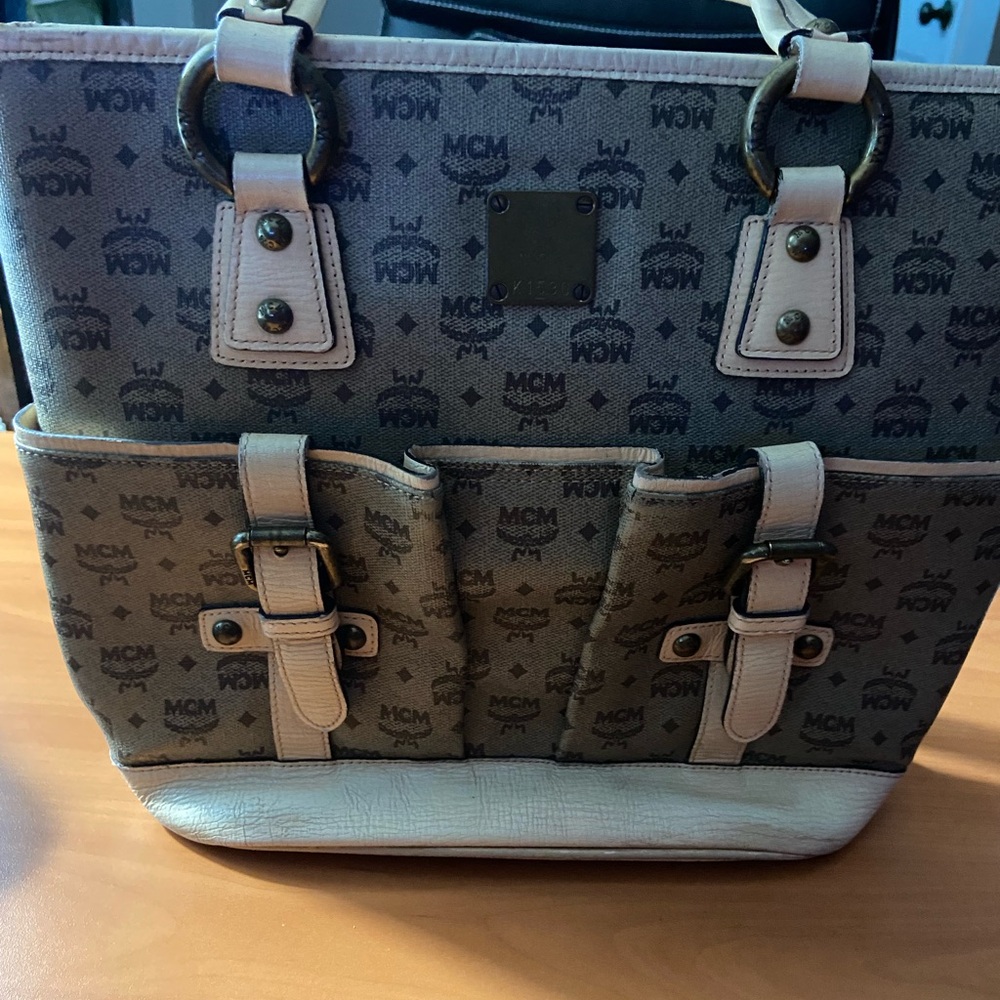 MCM Bucket Bag gray and cream used